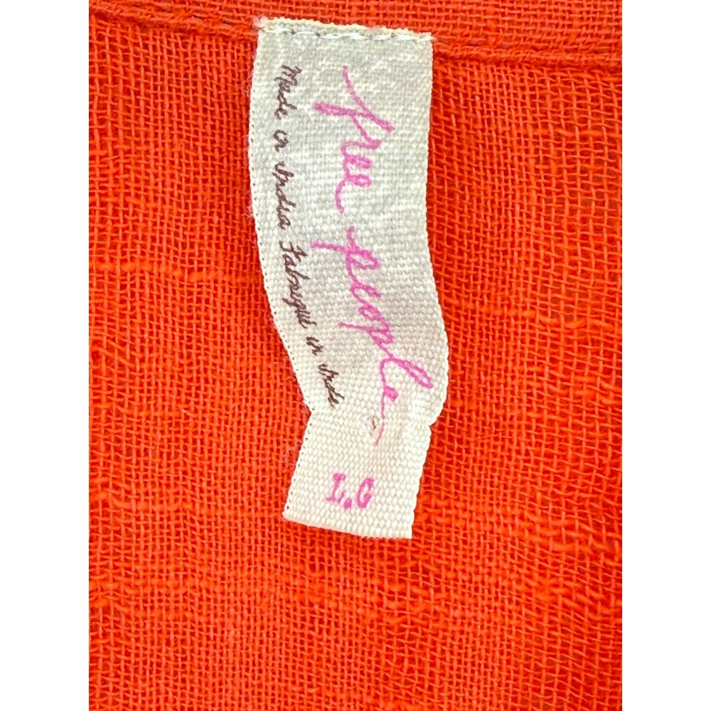 Free People Button Down Shirt Womens LG Orange Gauze Oversized Split Back Top - Picture 2 of 10